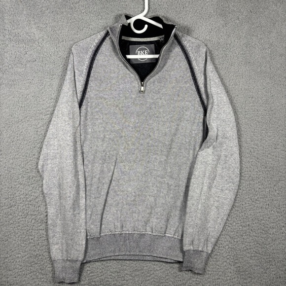 BKE Other - BKE Quarter Zip Sweater Mens L Gray Standard Fit Cotton Mock Neck Ribbed Trim